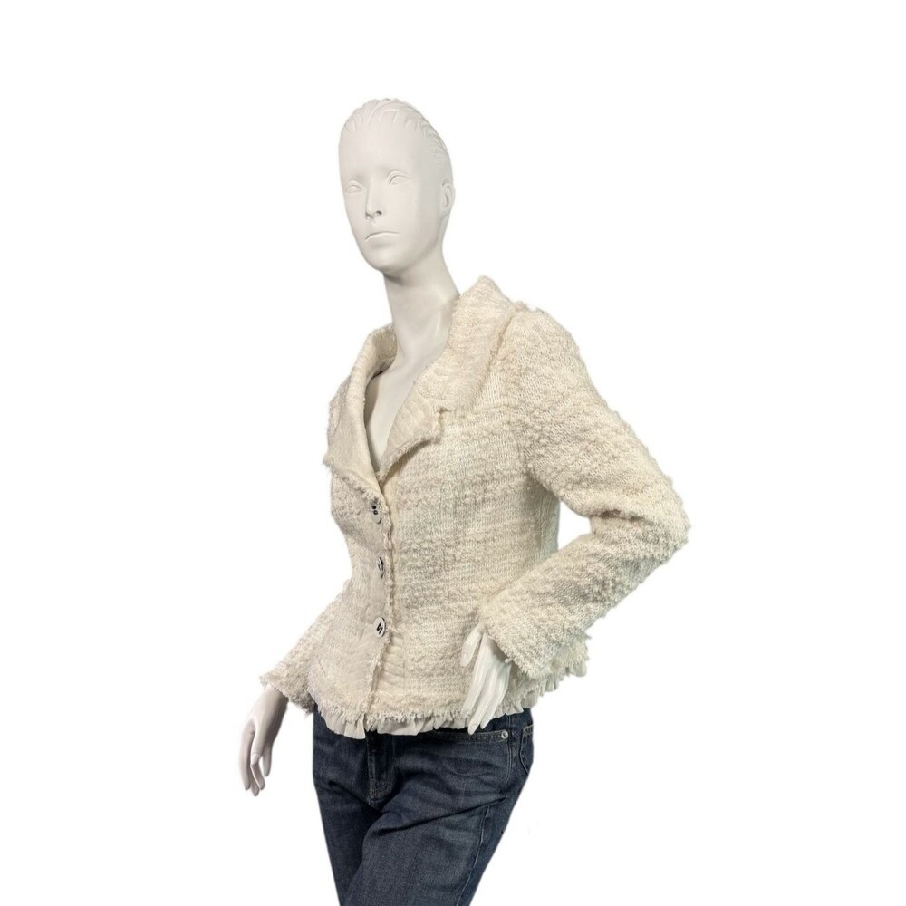 JAVIER SIMORRA Ivory Textured Knit Blazer Silk Ruffle Trim $325 Size S/M